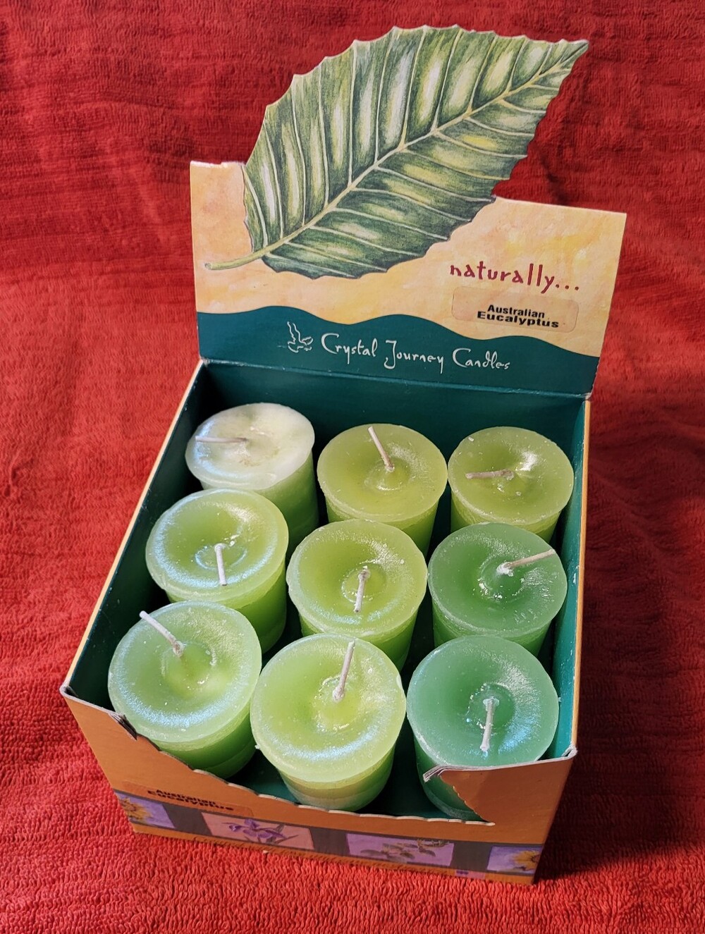 Australian Eucalyptus Scented Herbal Votives Crystal Journey Candles Box of 18